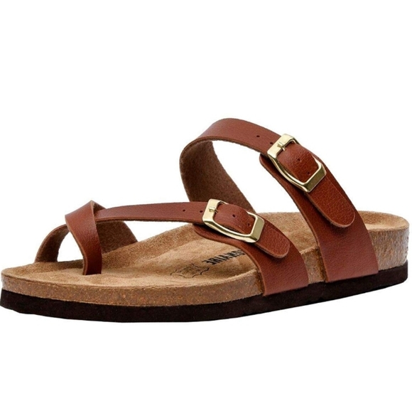 Time and Tru Shoes - Cognac Round Toe Women's Footbed Sandals